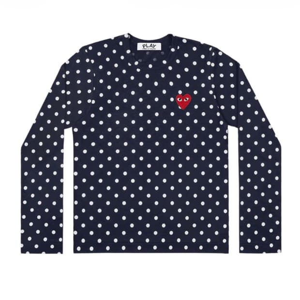 플레이 꼼데가르송 폴카 닷 레드 하트 롱슬리브 티셔츠 네이비