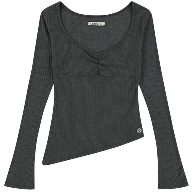 COYSEIO UNBALANCE SHIRRING TOP GREY