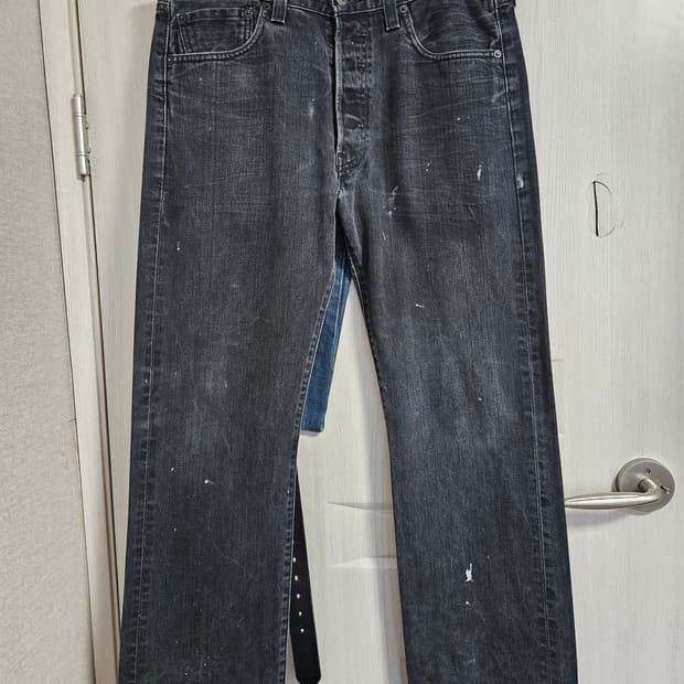 00s levis 501 34x30 리바이스 페인팅 블랙 흑청진