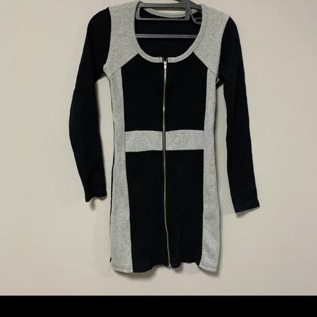 배색 골지 원피스