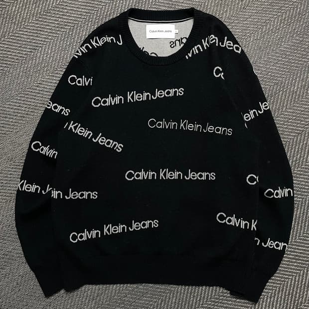 캘빈클라인 로고 플레이 라운드 울 니트 블랙o 5278