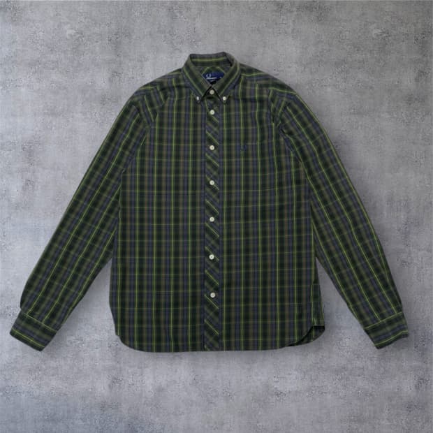 프레드페리 Fred Perry 그린 타탄 체크 버튼다운 셔츠 M