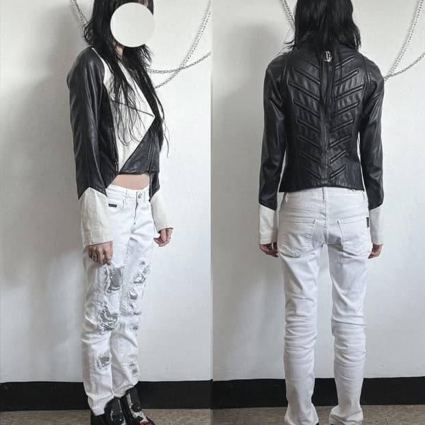 필립플레인 오피움 백패널 램스킨 라이더자켓