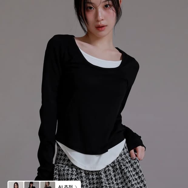 라이크더모스트 슬림 사이드 오프 레이어드 티셔츠