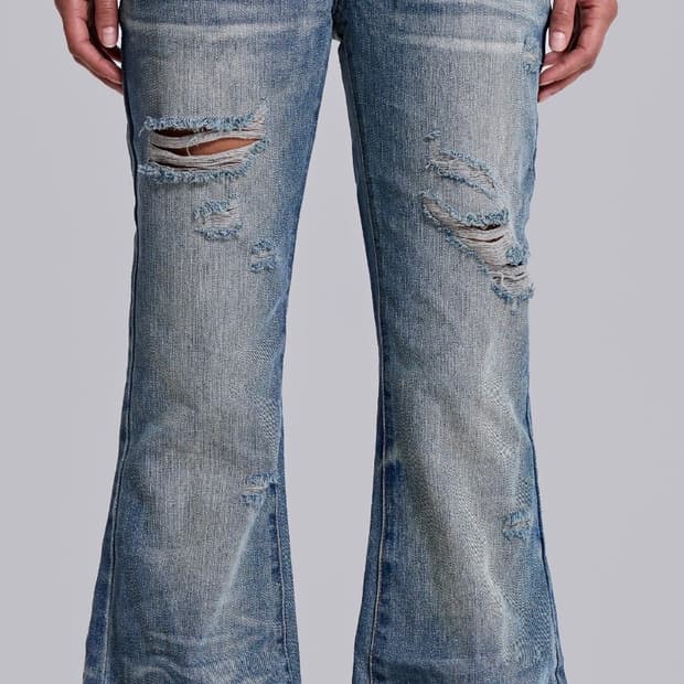 Jaded london Mid Blue Distressed Creased