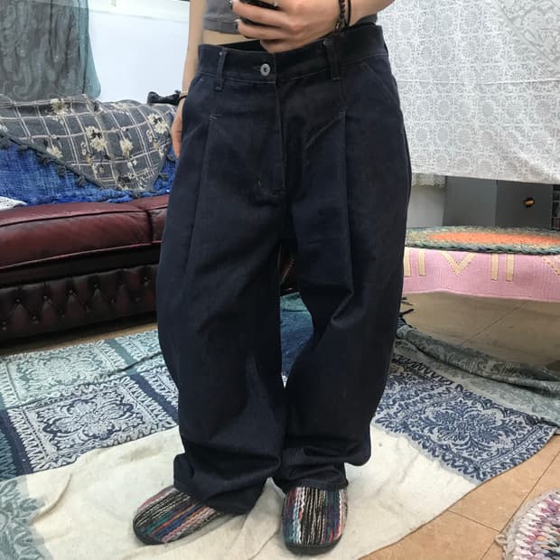 제로 핀턱 생지 와이드 데님팬츠 