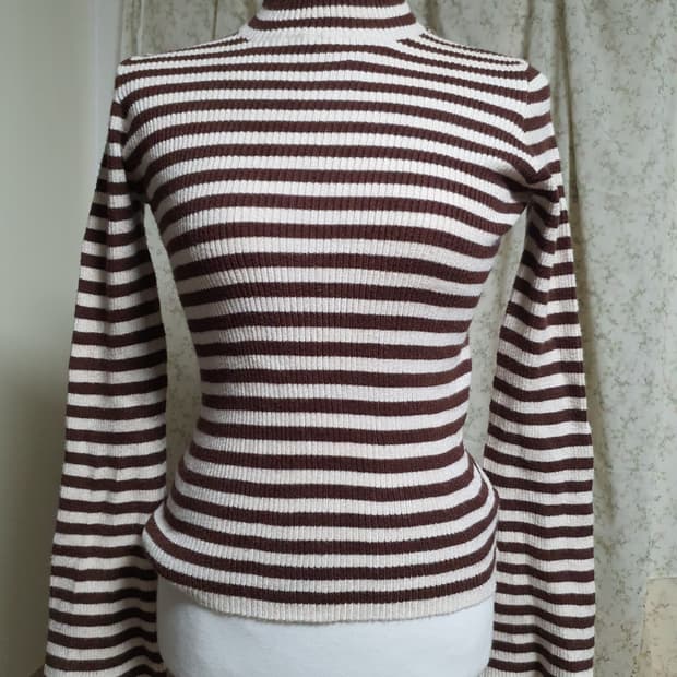 [일본빈티지] 너드모리 골지 스트라이프 목폴라 긴팔 티셔츠