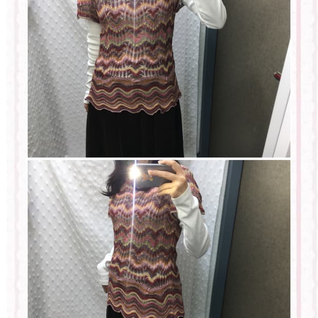 다채색 반소매 니트 탑