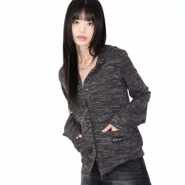 애즈온 SUNDAY HOOD CARDIGAN CHARCOAL 후드 가디건