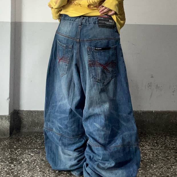 90s ROCA WEAR 워크웨어 워싱 데님 배기와이드팬츠