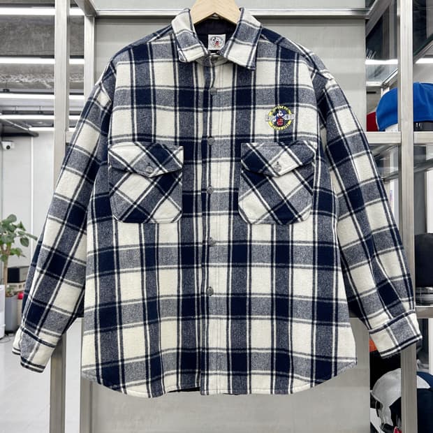 디즈니 90s 미ㅣ키마우스 플란넬 채크 오버셔츠 점퍼