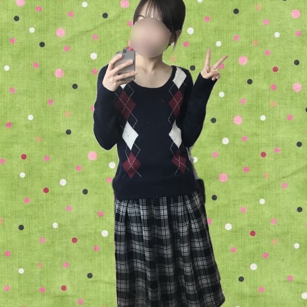 모리걸 빈티지 아가일 니트 모리룩 하구미