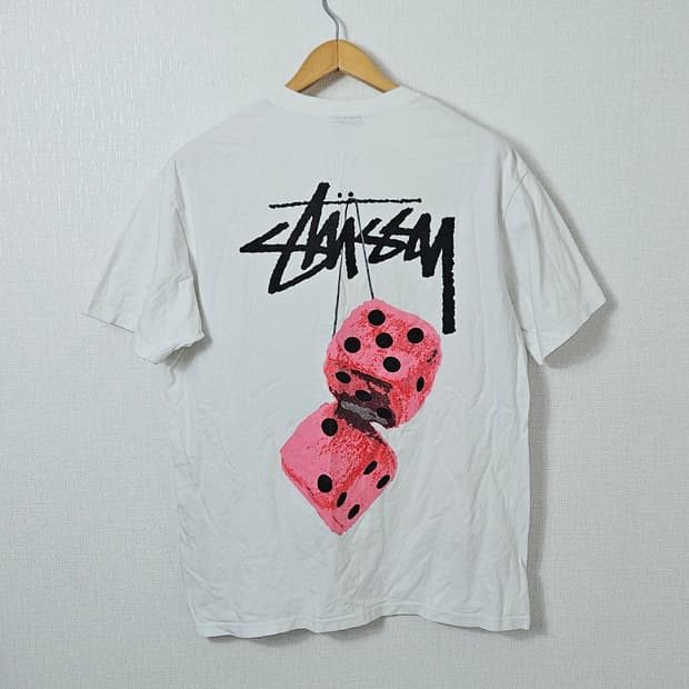 스투시 STUSSY 퍼지 다이스 반팔 티셔츠 화이트 L