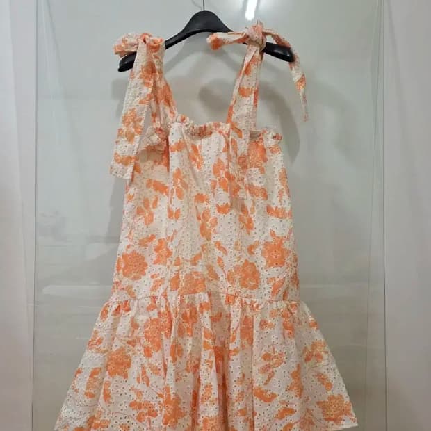 오렌지 플라워 아일렛 원피스 드레스
