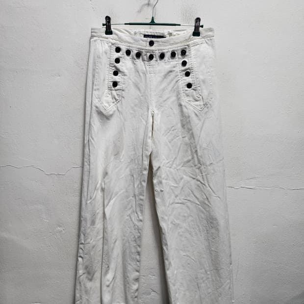 폴로랄프로렌 단추디테일 화이트 와이드 데님 