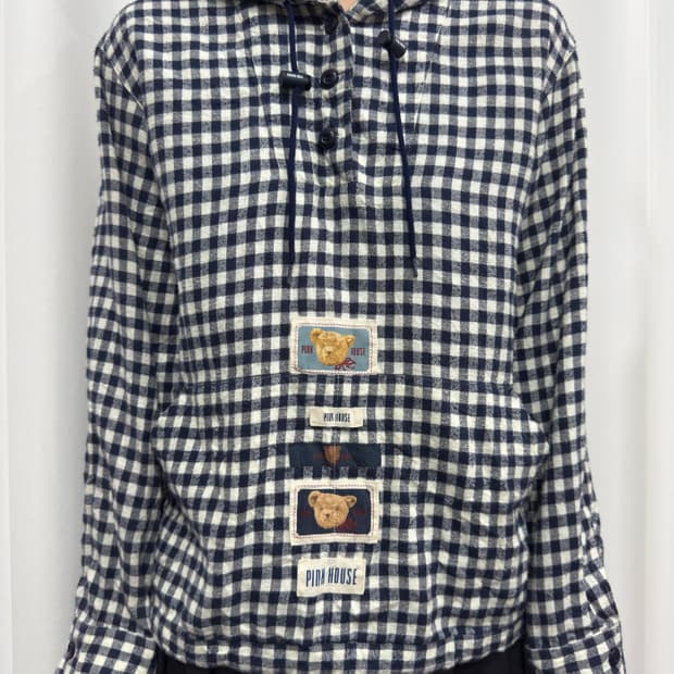 pink house check hood shirt