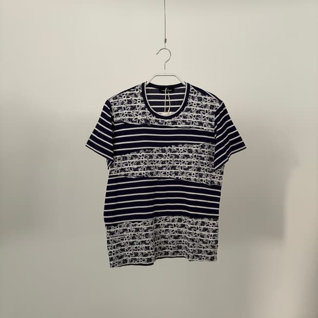 Floral Embroidered Stripe Half T