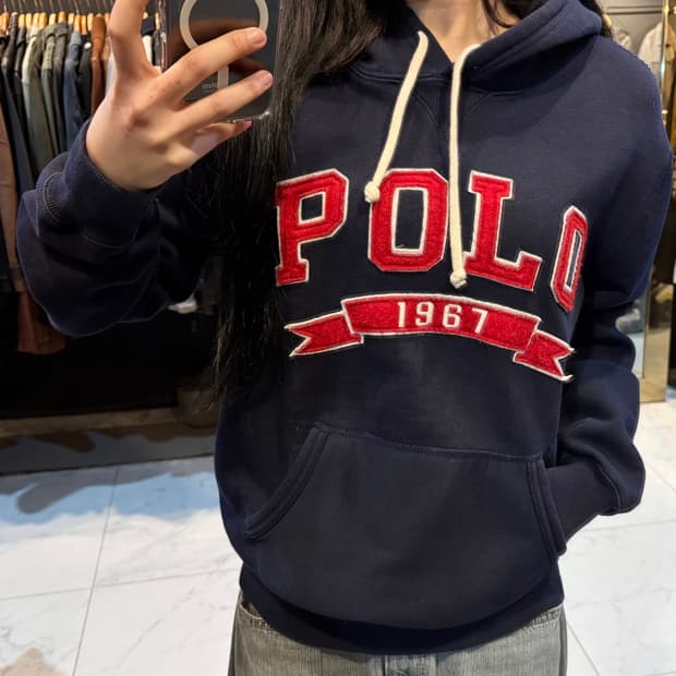 폴로 스펠로고 네이비 후드