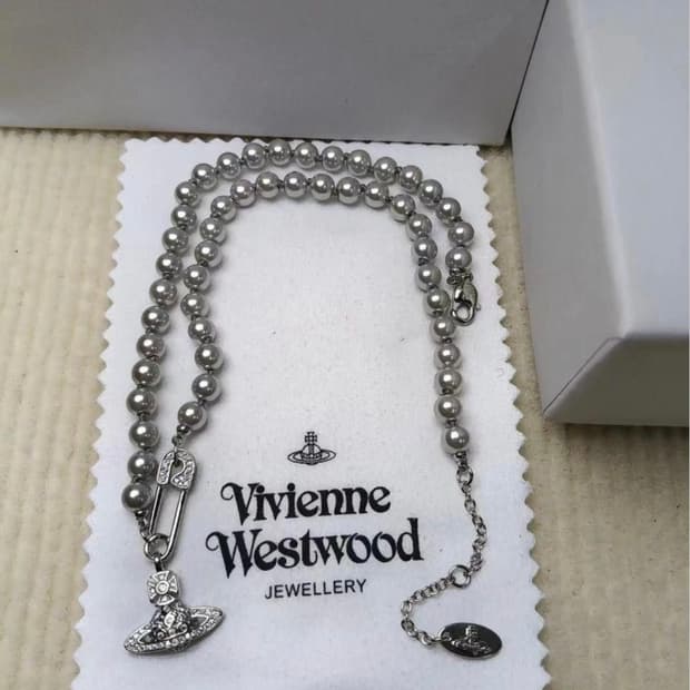 비비안웨스트우드 아카이브 큐빅 orb 세이프티핀 진주펄 초커 목걸이