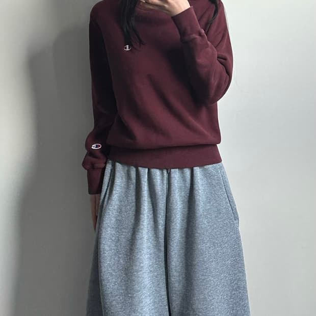 챔피온 자수로고 버건디 맨투맨