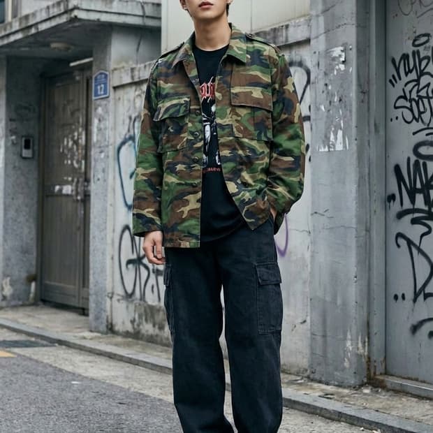 빈티지 우드랜드 카모플라쥬 밀리터리 야상 BDU 자켓