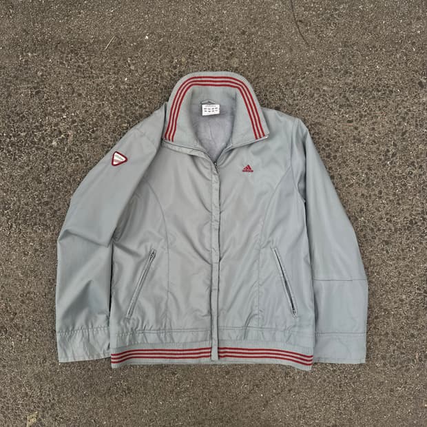00s 아디다스 딱붙핏 차콜 버건디 올드스쿨 트랙자켓 누빔 바람막이 M