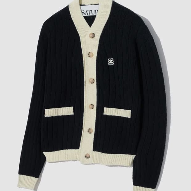 세터 파로 포켓 오버사이즈 부클 가디건 클래식 블랙