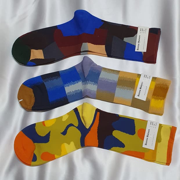 오렌지 겨자 블루 와인 네이비 Bonne Maison 본메종 양말