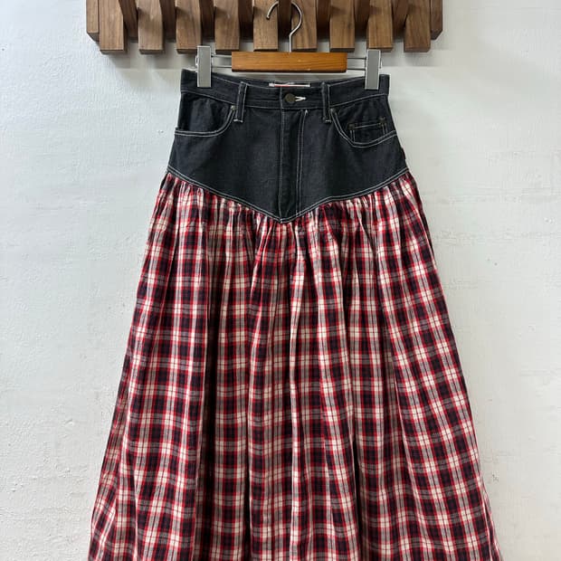 일본빈티지 Atsuki Onishi 아츠키오니시체크 패치워크 데님 스커트