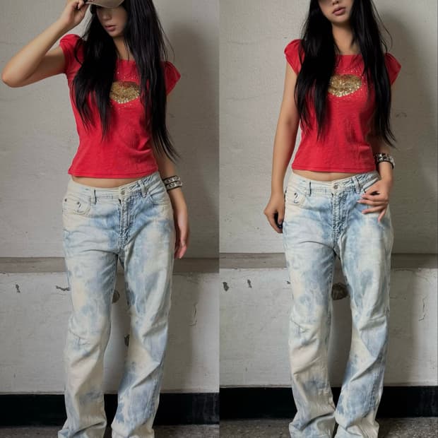 Stone wash bootcut wide jeans
