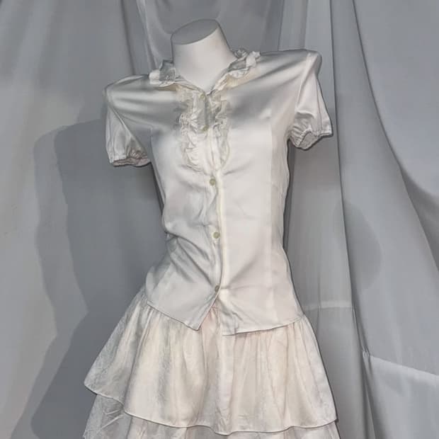 빈티지 공겜여주 갸루 레이스 화이트 프릴 블라우스 셔츠