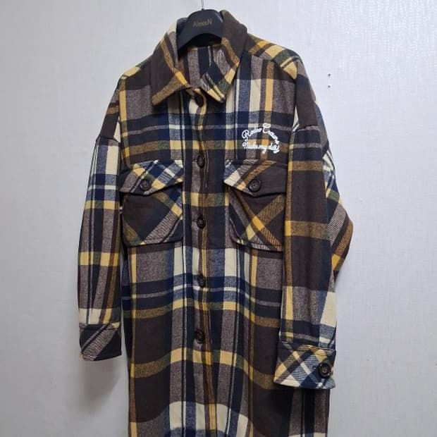 일본수입 로데오 크라운 두터운 모직체크 아우트셔츠 하프기장 미착용 오버핏