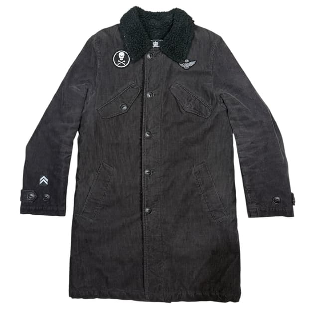 네이버후드 아카이브 해골 패치 보아털 롱 코트 자켓