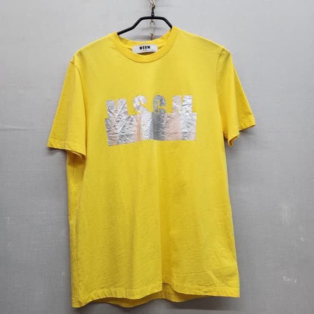 MSGM 실버 메탈릭 로고 반팔티 M