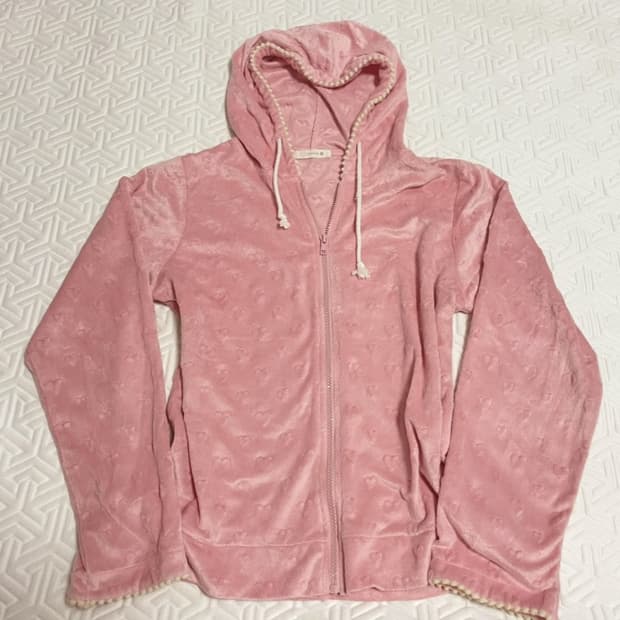 💖대장💖 핑크 하트 펀칭 벨벳 후드집업 | 양산 갸루 빈티지 페어리