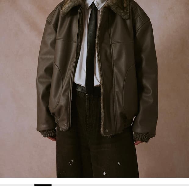 캠퍼 우드 퍼 레더 리버서블 재킷 브라운