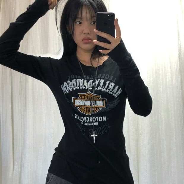 할리데이비슨 블랙 프린팅 워머 롱 슬리브