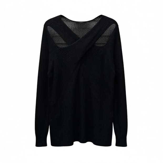 COS 코스 크로스넥 골지 롱 니트탑 매쉬 디테일 블랙