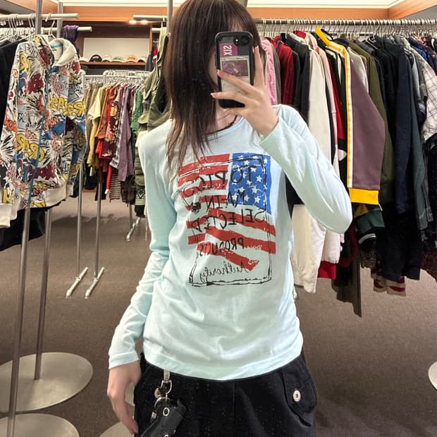 L)Nd Gallery 빈티지 여성 프린팅 스카이 블루 롱슬리브