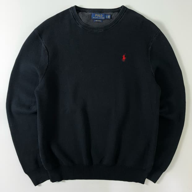 Polo  폴로 랄프로렌 자수 피마코튼 블랙 라운드 니트 