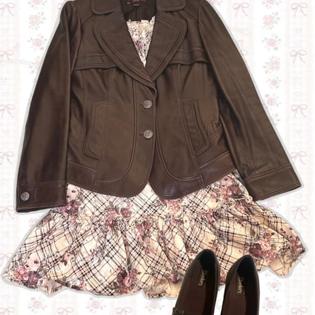 빈티지 코디세트 가죽자켓 플로럴
