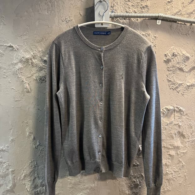 M 랄프로렌 RALPH LAUREN 메리노 울 라운드넥 가디건 그레이