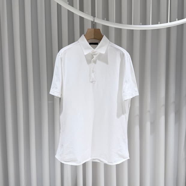 (A+/XL) / 로로피아나 레귤러핏 코튼 카라 폴로 반팔 티셔츠 화이트