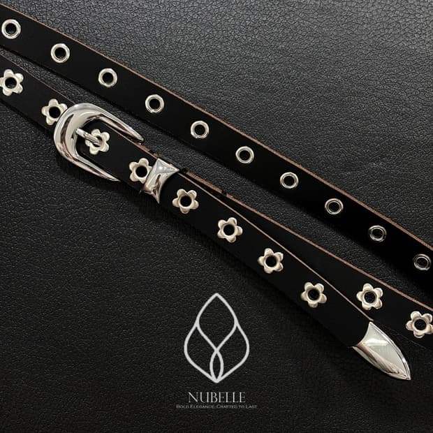 🌗 Flower stud belt / 플라워 스터드 소가죽 웨스턴 벨트