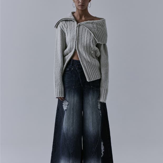 트리밍버드 투웨이 오프숄더 니트 집업