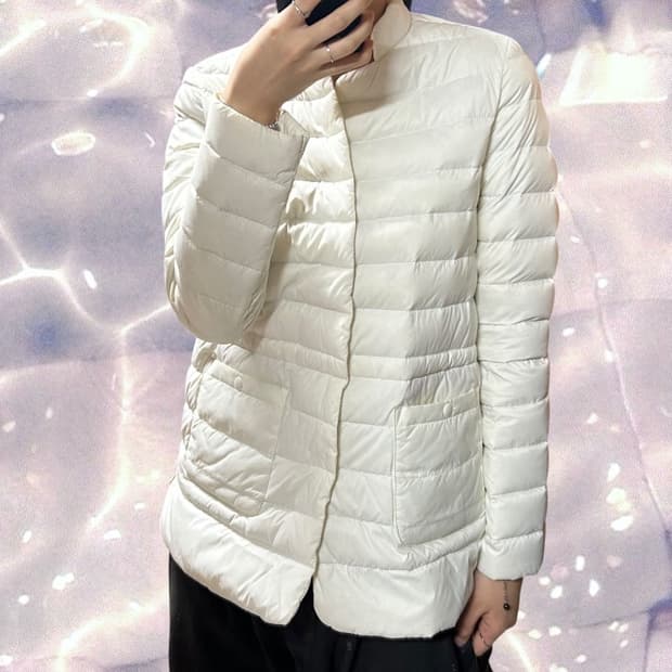 멜본 포켓 구스다운 경량패딩 아이보리 화이트 90