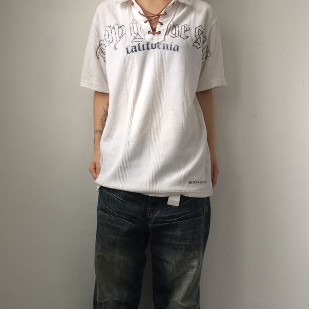 Lace up point ribbed pk t