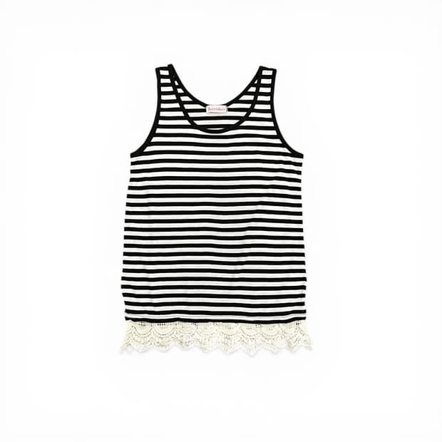 Cotton Stripe Lace Sleeveless Top
