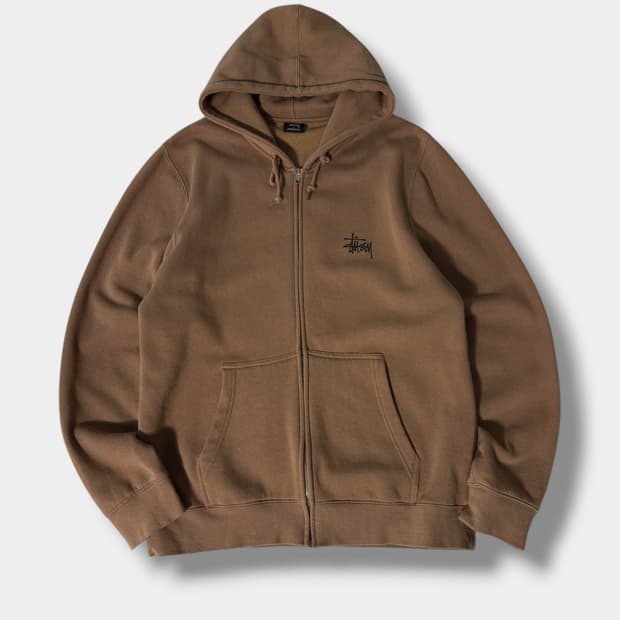 스투시 usa 루즈핏 브라운 베이직 스탁로고 스웻 후드집업 