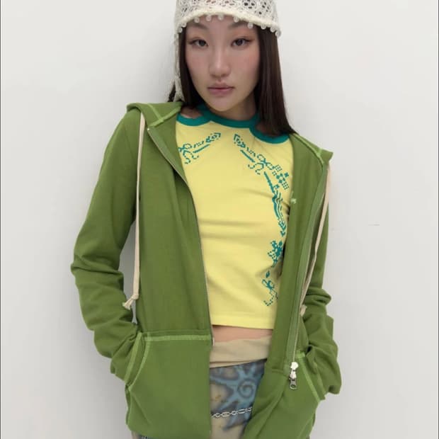 퓨레 - Dotori zip-up hoodie Green